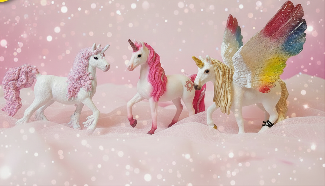 3 unicorni cu bulina galbena