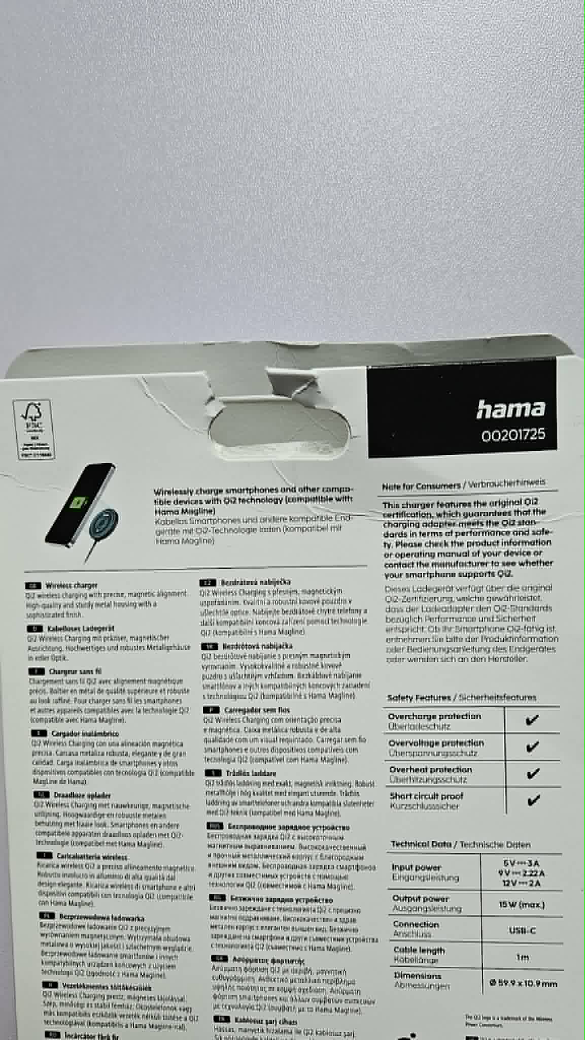 Hama Wireless Charger Qi2 15W Magnetisch USB-C – Für Apple MagSafe & Qi2-kompatible Android-Geräte | B-Ware