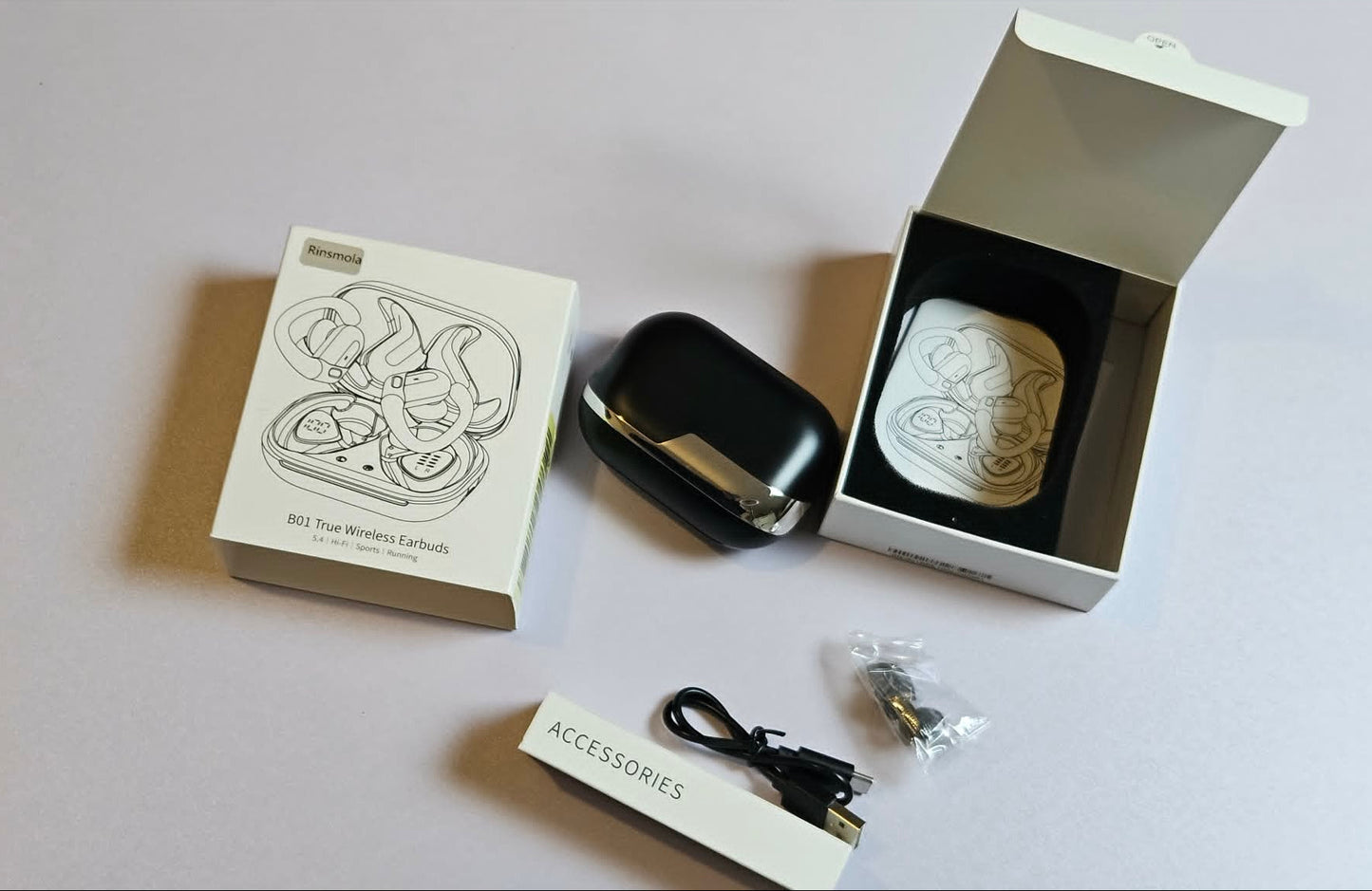Rinsmola B01 True Wireless Sport Earbuds Bluetooth 5.4 mit LED-Ladecase – B-Ware