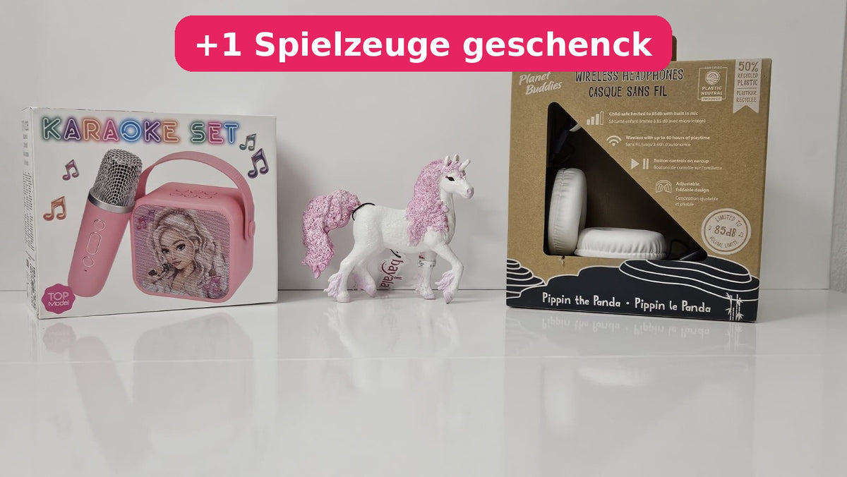 CheapBox4Kinder Mädchen N°8 mit TOPModel Karaoke, Schleich Einhorn, Planet Buddies Kopfhörern und +1 Spielzeuge geschenck