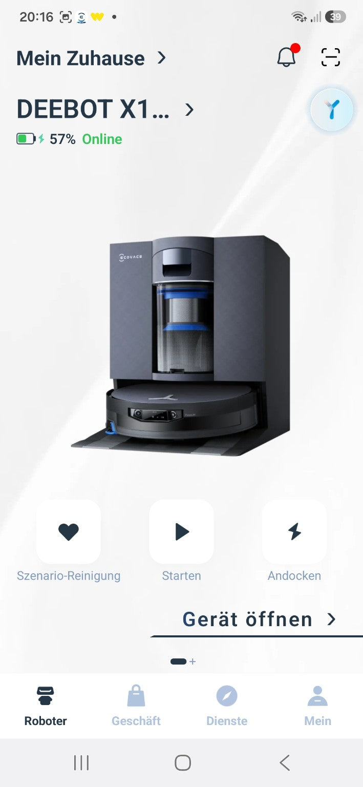 ECOVACS HOME App – DEEBOT X12 OmniCyclone angedockt und online