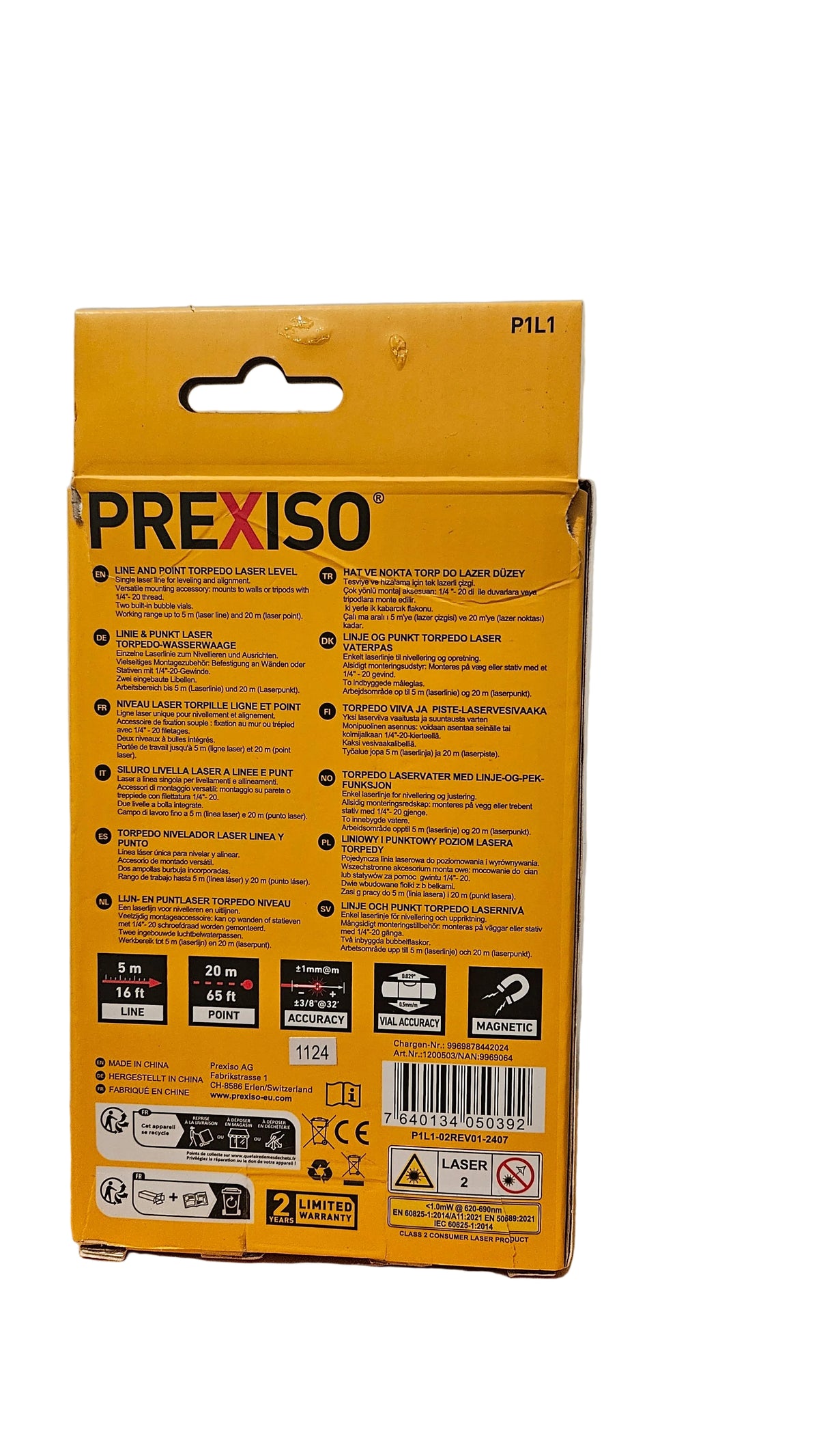 PREXISO P1L1 Linie & Punkt Laser Torpedo-Wasserwaage – Neuware, OVP beschädigt